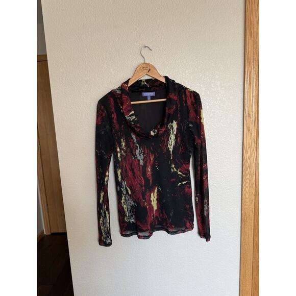 Vivienne Tam Mesh Cowl Neck Long Sleeve Top Medium Abstract Art To Wear - Picture 1 of 5